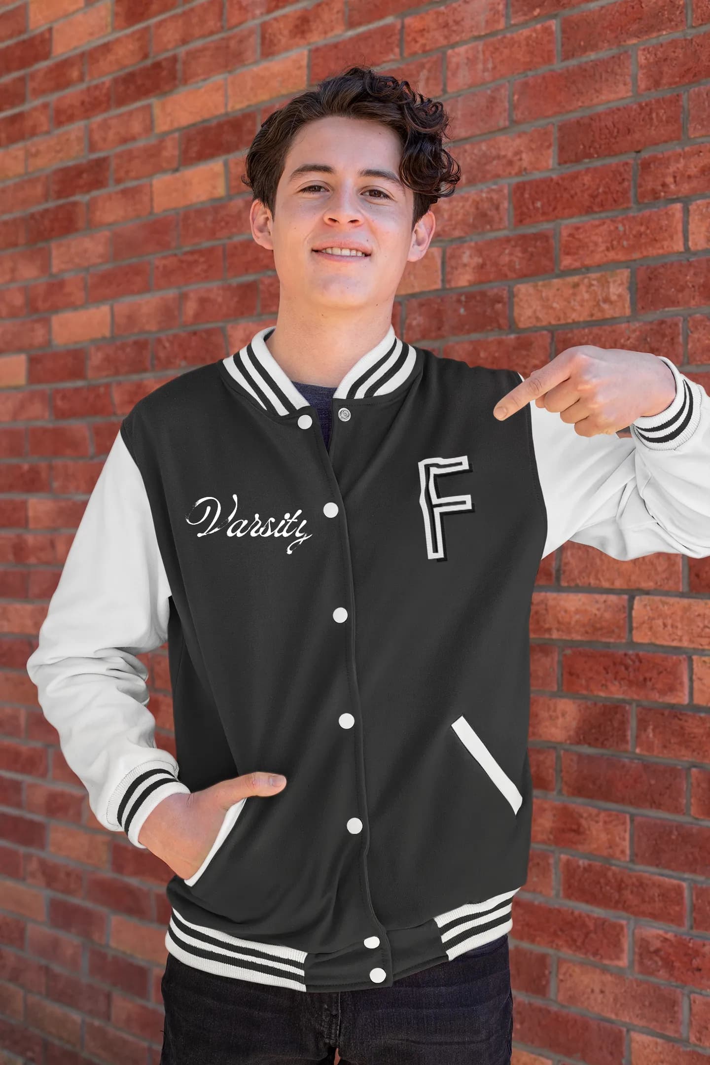 Unisex Letter F Varsity Jacket Black N Blue 320 GSM Premium cotton | Dripsquadx