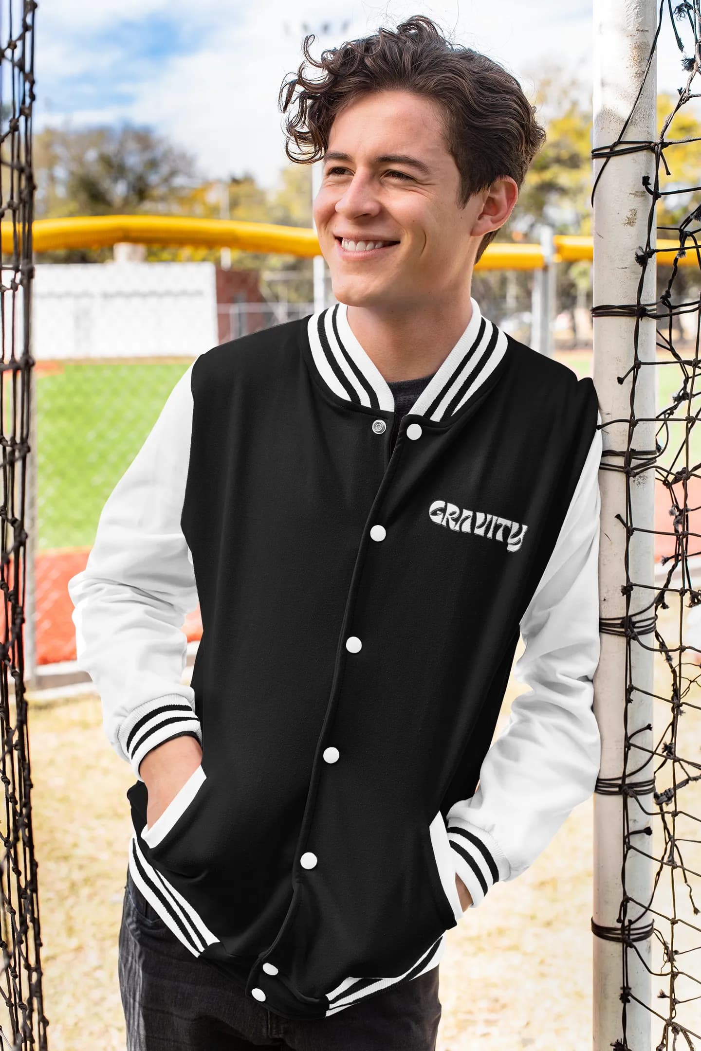 Unisex Gravity Varsity Jacket Black 320 GSM Premium cotton | Dripsquadx