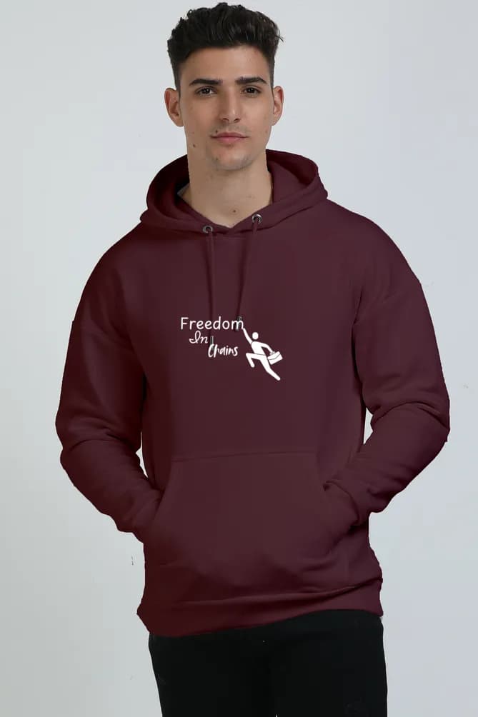 Oversized Freedom in Chains Hoodie Maroon N More 400 GSM Premium cotton | Dripsquadx
